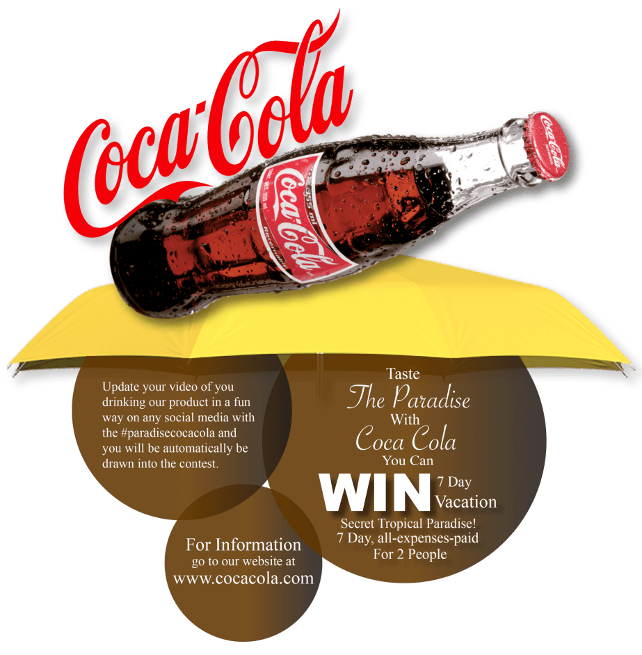 It is a Coca Cola "Taste the Paradise With Coca Cola" Floor Signage to promote their contest to win a 7 day secret tropical paradise vacation.