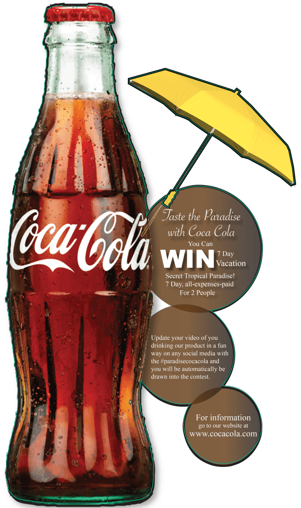It is a Coca Cola "Taste the Paradise With Coca Cola" Standee to promote their contest to win a 7 day secret tropical paradise vacation.